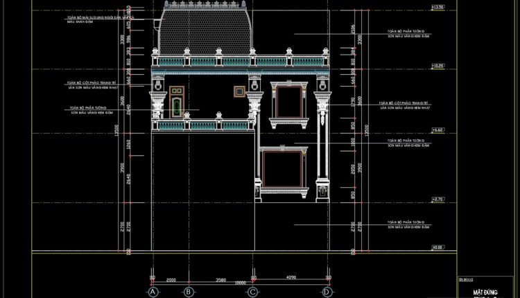 4-Story Classic Villa Faces Details AutoCAD File 10x22m