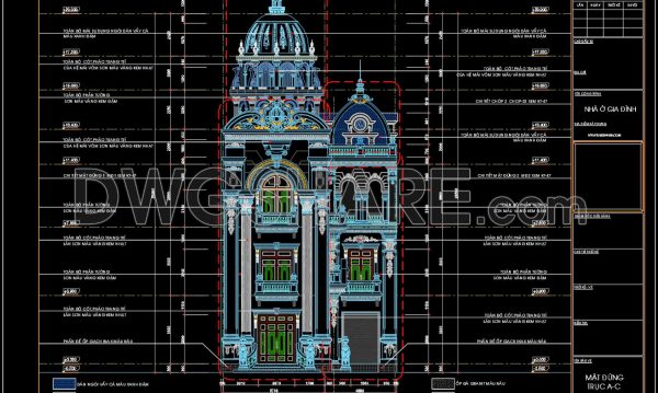 4-Story Classic Villa Plans, Sections Details AutoCAD File 10x13m