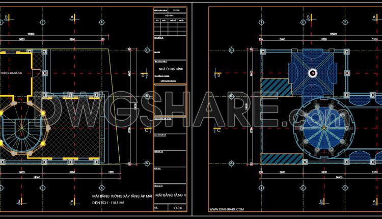 4-Story Classic Villa Plans, Sections Details AutoCAD File 10x13m