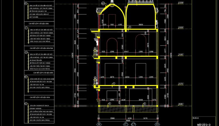 4-Story Classic Villa Sections Details AutoCAD File 10x22m