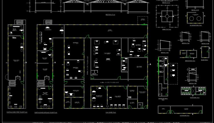 40.Autocad Drawing Of Factory Building Plan and Elevation For Download