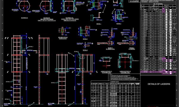 61.Free Download of Ladders Elevation and Sections Autocad Drawing DWG