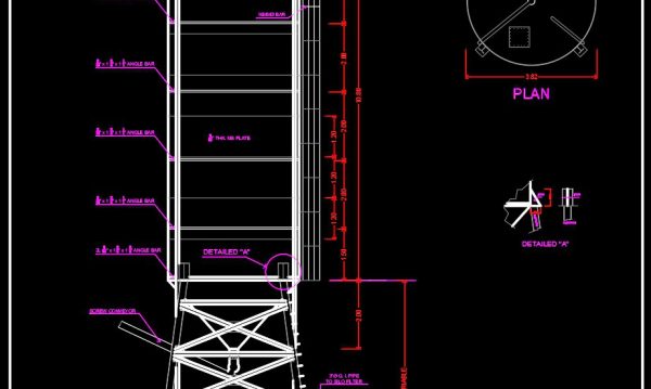 68.Free Download of Steel Silo Plan and Elevation Details Autocad Drawing DWG
