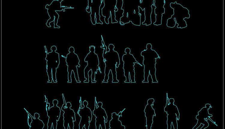 79.Free Download of People Silhouettes Soldiers Autocad Drawing DWG