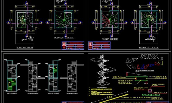 85.Detailed drawings of spiral staircases in autocad file