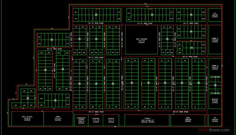 92.Autocad Drawing Of Town Planing For Download