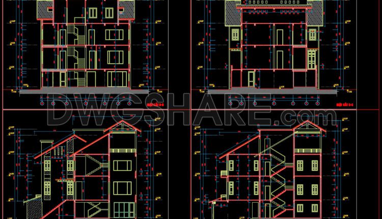 Autocad Drawing Of 4-Story Modern Villa 15.9m x17.2m For Download (1)
