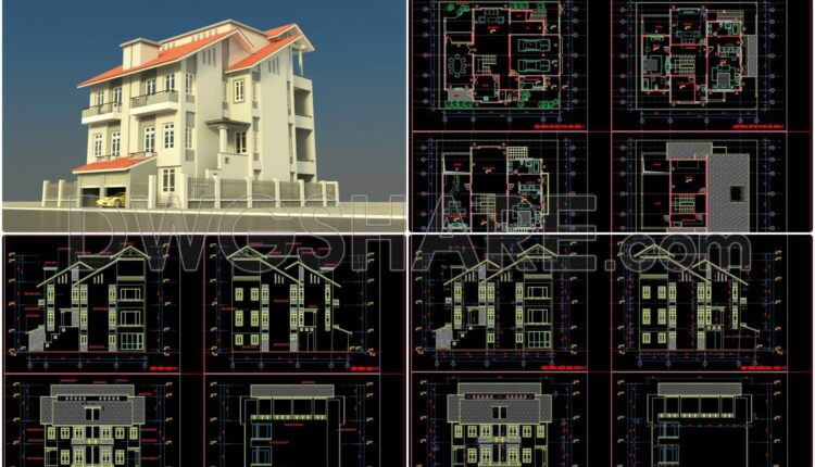 Autocad Drawing Of 4-Story Modern Villa 15.9mx17.2m For Download_DWGSHARE.COM