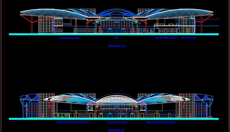 Autocad Drawing Of Airport Design Plan And Elevation For Download