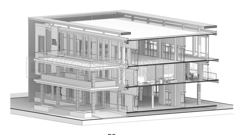 Drawing Of 3-Story Office Building For Free Download