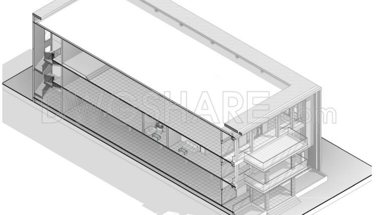 Drawing Of 3-Story Office Building For Free Download