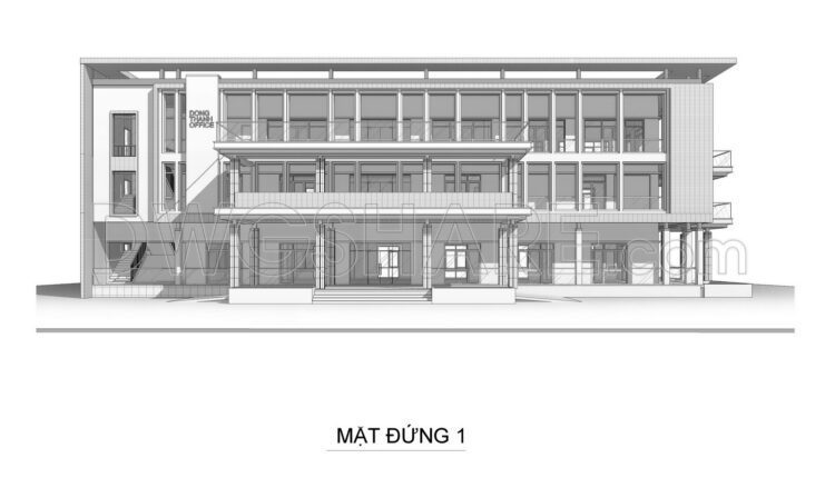 Drawing Of 3-Story Office Building For Free Download
