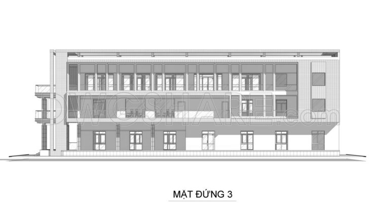 Drawing Of 3-Story Office Building For Free Download