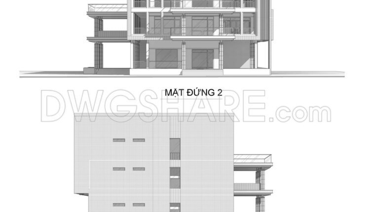Drawing Of 3-Story Office Building For Free Download