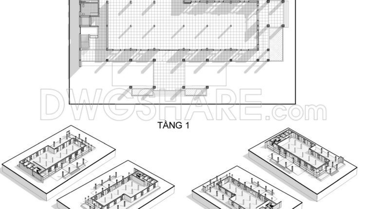 Drawing Of 3-Story Office Building For Free Download