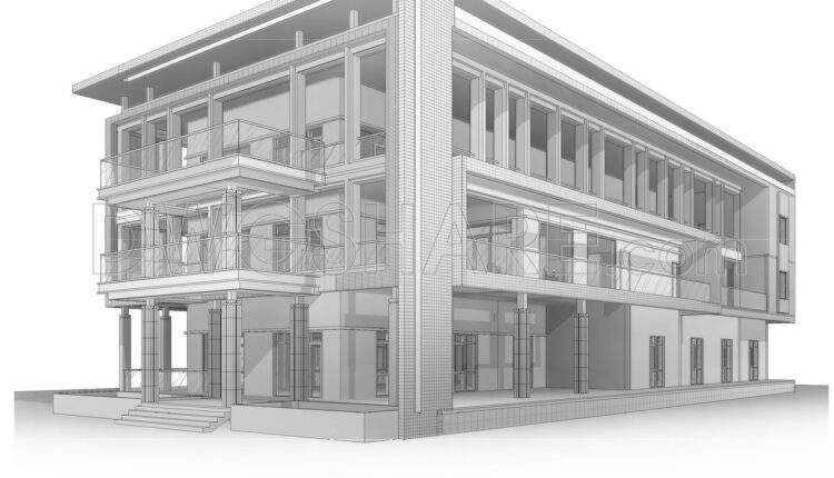 Drawing Of 3-Story Office Building For Free Download