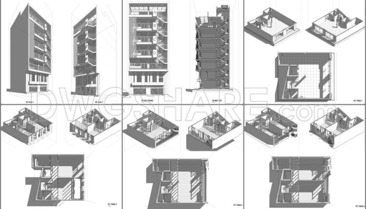 Drawing Of 7-Story House A Complete Project 8.9m x 10.1m For Download