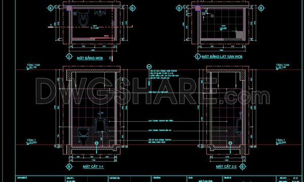 102.WC Layout Plan and elevations details AutoCAD drawing download