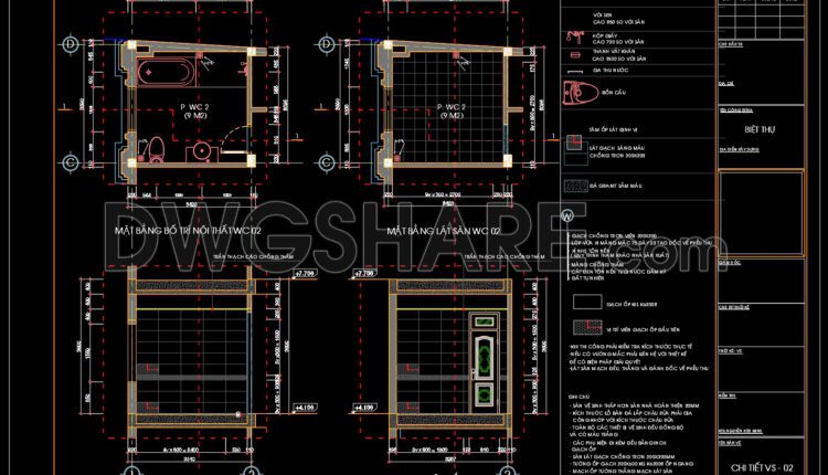106.WC Layout Plan and elevations details AutoCAD drawing download
