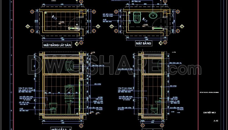 108.WC Layout Plan and elevations details AutoCAD drawing download