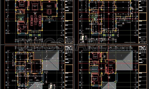 3-Story House Plans Details AutoCAD File 11.2m x15.7m