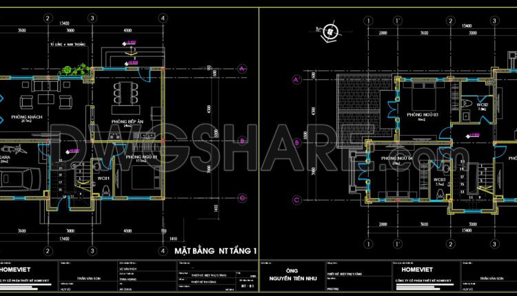 3-Story House Plans Details AutoCAD File 8.8m x13.4m