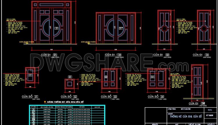 380.Free cad blocks Detail doors, windows DWG download