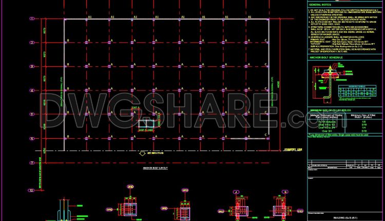 70.Free Download of Steel Anchor Bolt Layout Plan Details Autocad Drawing DWG