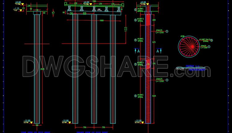 71.Free Download of Typical Bridge Pile Bent Reinforcement Details Autocad Drawing DWG
