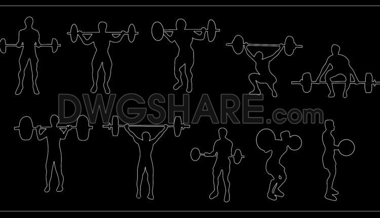 83.Free Download Of People Silhouettes Weightlifters Autocad Drawing DWG