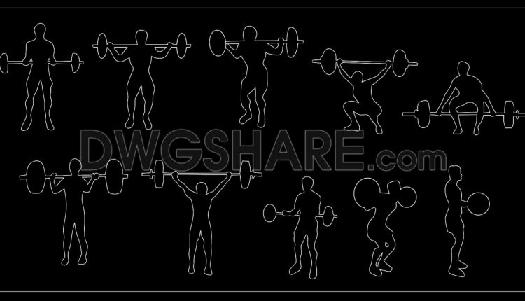 83.Free Download Of People Silhouettes Weightlifters Autocad Drawing DWG