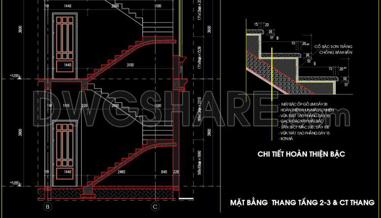 93.Detailed drawings of stairs in autocad file