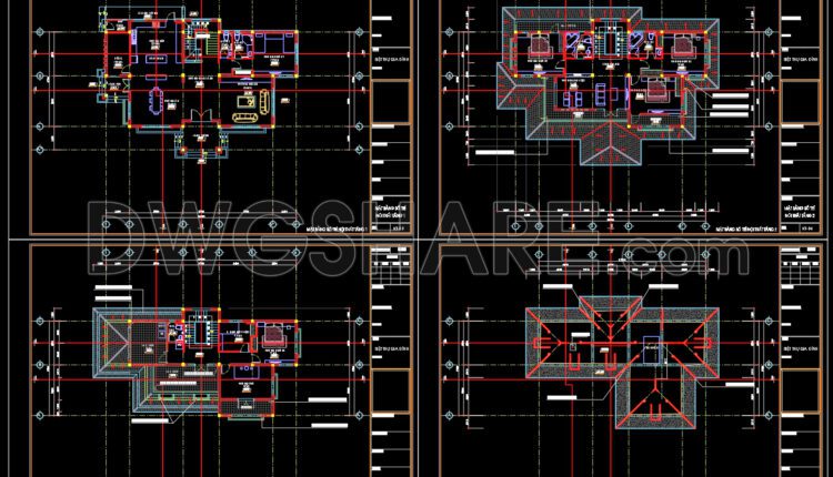 Autocad Drawing Of 3-Story House Plans 9.7×19.5m For Download