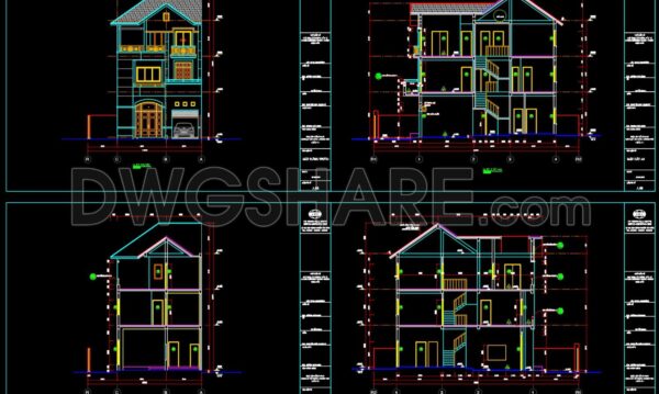 3 years ago
                

                
             1,457Autocad Drawing Of 3-Story House Plans, Elevations And Sections 7x12m For Download