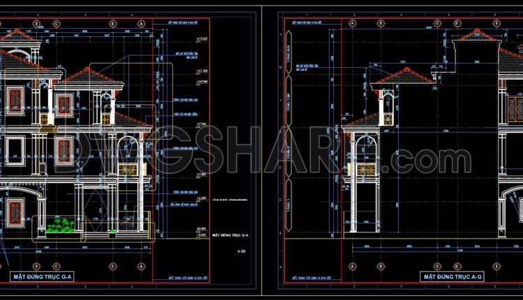 Autocad Drawing Of 3-Story Modern Villa 11.6m x16m For Download