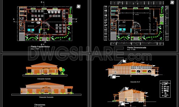 3 years ago
                

                
             4,068Autocad Drawings Of 1-Story Restaurant Plans, Elevations And Sections 25×38.6m For Download
