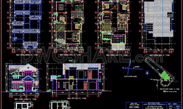 Autocad Drawings Of 2-Story House Plans, Elevations And Sections 9.3×15.8m For Download