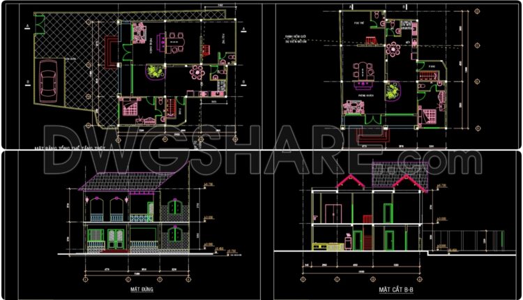 Autocad Drawings Of 2-Story Modern Villa 11.4m x13m For Download