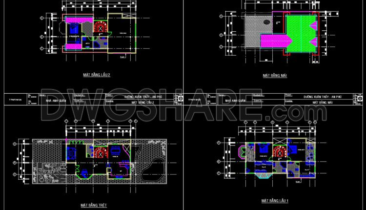 Autocad Drawings Of 4-Story House Plans, Elevations And Sections 8×14.5m For Download