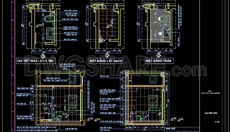 110.WC Layout Plan and elevations details AutoCAD drawing download