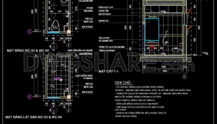 114.WC Layout Plan and elevations details AutoCAD drawing download