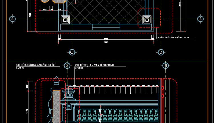139.Detailed drawings of the three-level stair and balcony of the house in autocad format (3)