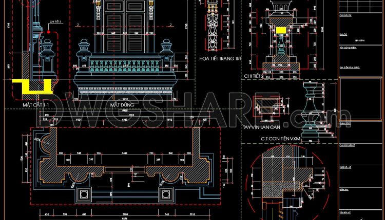 141.Autocad detailed drawings of the house's window arches and balcony