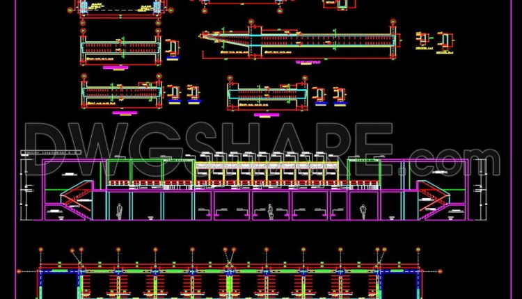 76.Autocad Drawings Of Airport Staircase Elevation and Reinforcement For Download