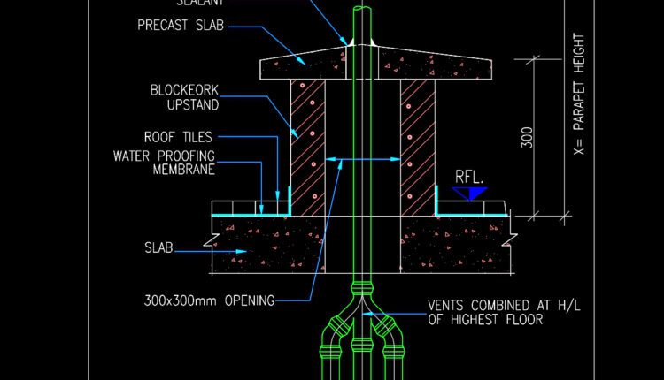 91.Free Download of Pipe Penetration Detail Autocad Drawing DWG