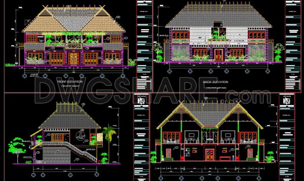 Autocad Drawings Of 2-Story Modern Villa 12m x18.2m For Download