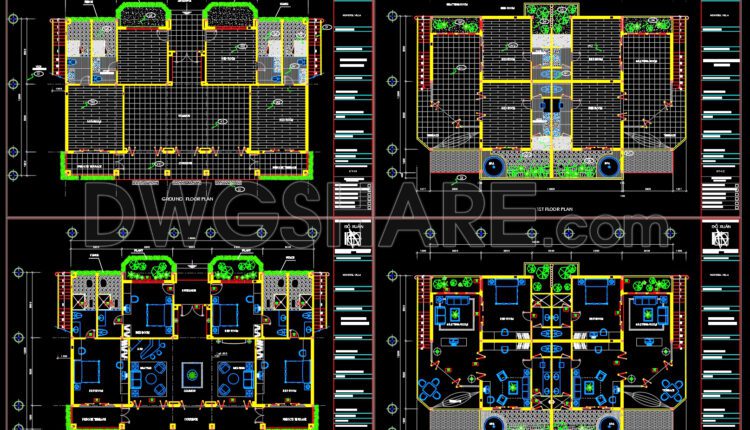 Autocad Drawings Of 2-Story Modern Villa 12m x18.2m For Download