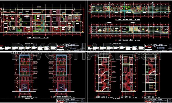 Drawings Of 4-Story House A Complete Project 3.6m x 21.1m For Download