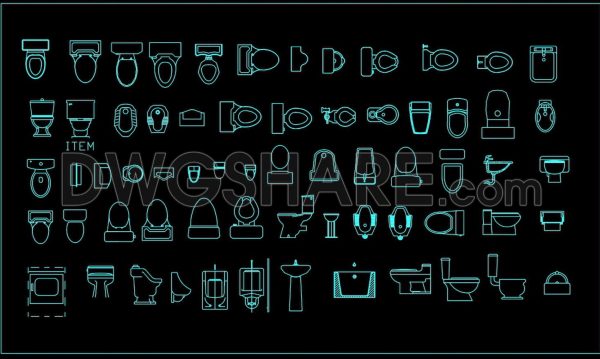 121.Bathtub, Wash basin, Toilet bowls free AutoCAD drawing download