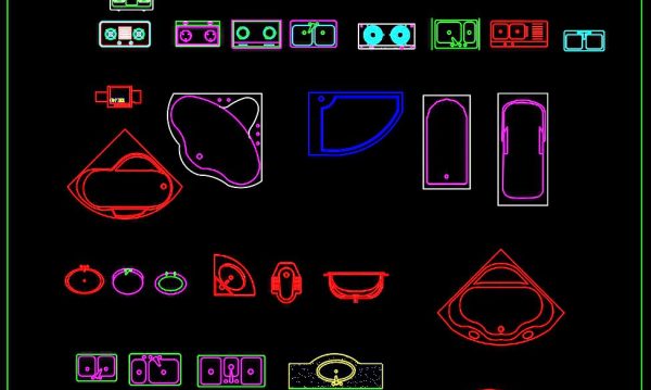 123.Bathtub, Wash basin, Toilet bowls free AutoCAD drawing download